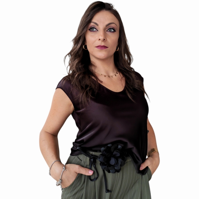 Top donna IMPERIAL tessuto fluido senza maniche scollo a v