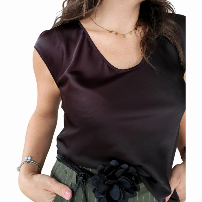 Top donna IMPERIAL tessuto fluido senza maniche scollo a v