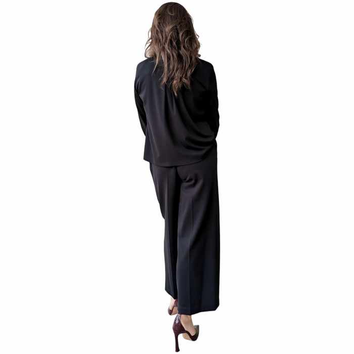 Completo donna IMPERIAL blusa con polsini piuma e pantalone palazzo