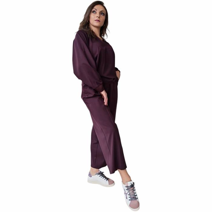 Completo donna IMPERIAL blusa scollo a V pantalone palazzo crop