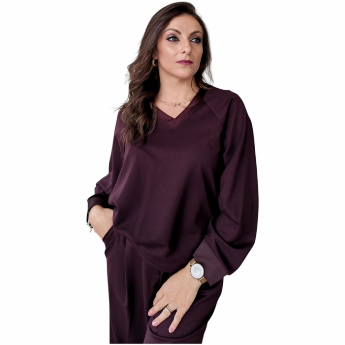 Completo donna IMPERIAL blusa scollo a V pantalone palazzo crop
