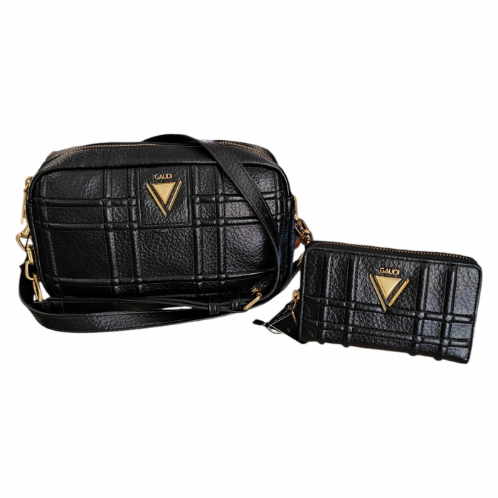 Portafoglio donna GAUDI' mini zip-around similpelle motivo check a rilievo