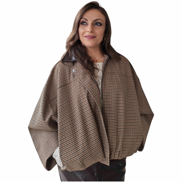 Giubbotto donna IMPERIAL bomber crop pied de poule collo a contrasto in ecopelle