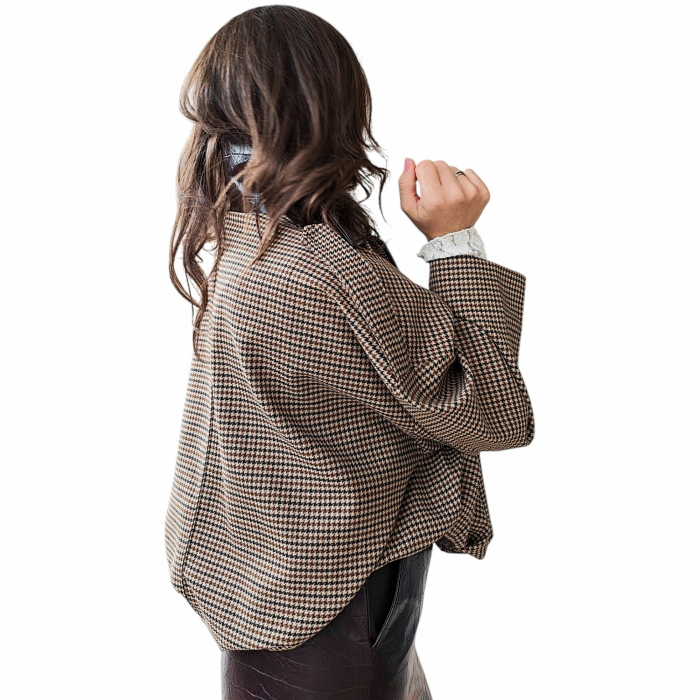 Giubbotto donna IMPERIAL bomber crop pied de poule collo a contrasto in ecopelle