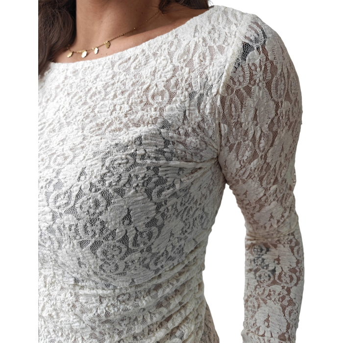 Maglia donna IMPERIAL in pizzo manica lunga con orlo asimmetrico
