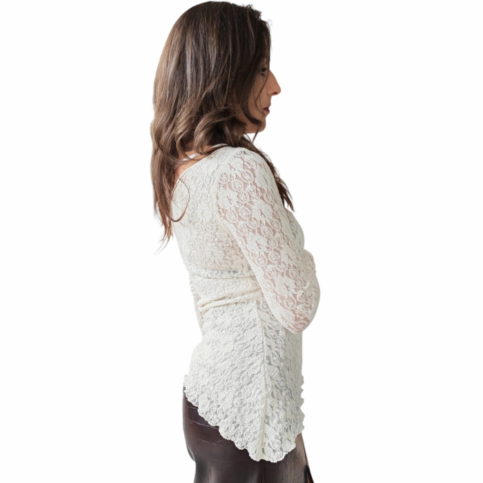 Maglia donna IMPERIAL in pizzo manica lunga con orlo asimmetrico