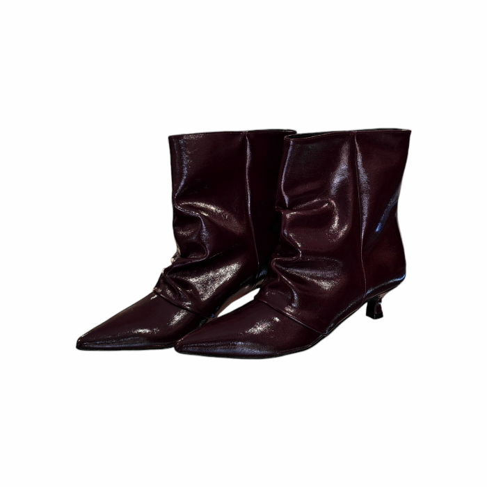 Scarpa donna OVYE' stivaletto in pelle lucida gambale ampio arricciatura tacco 4 cm