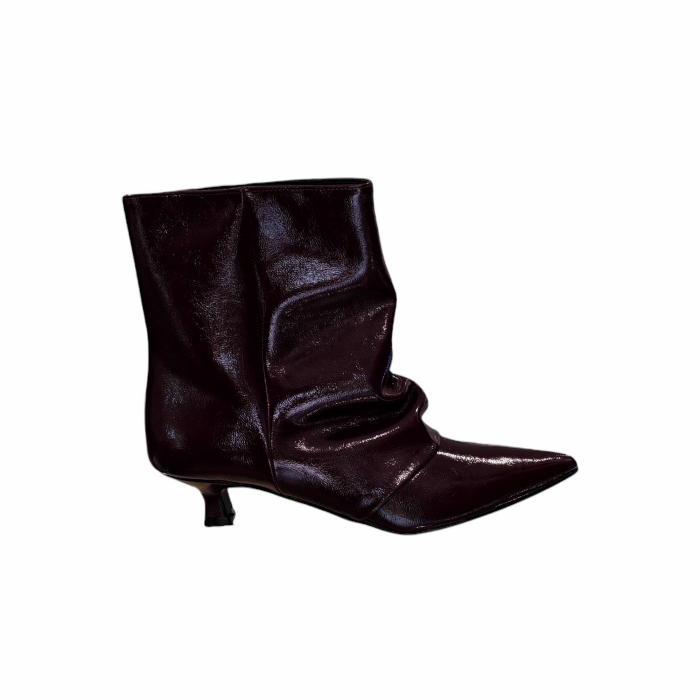 Scarpa donna OVYE' stivaletto in pelle lucida gambale ampio arricciatura tacco 4 cm