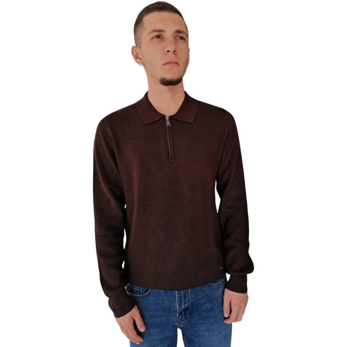 Maglia uomo GIANNI LUPO misto viscosa lavorazione costine colletto con zip 