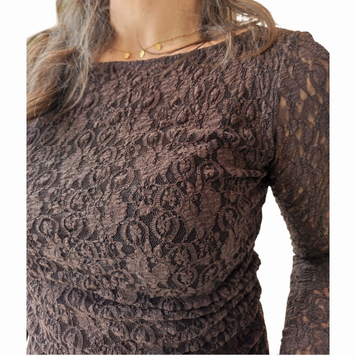 Maglia donna IMPERIAL in pizzo manica lunga con orlo asimmetrico