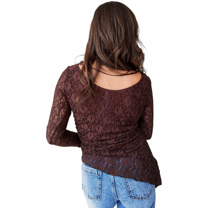 Maglia donna IMPERIAL in pizzo manica lunga con orlo asimmetrico