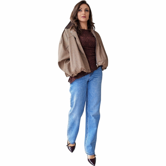 Maglia donna IMPERIAL in pizzo manica lunga con orlo asimmetrico