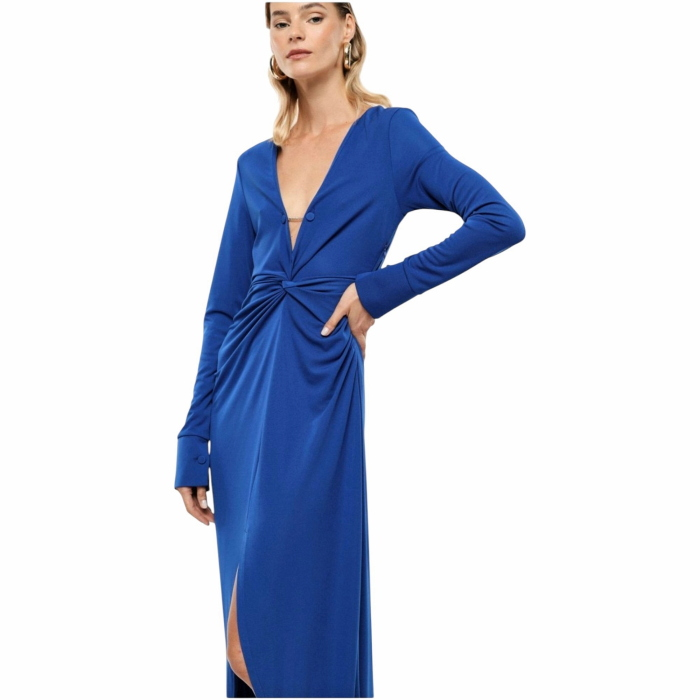 Abito donna IMPERIAL maniche lunghe spacco frontale scollo V arricciature
