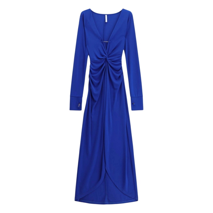 Abito donna IMPERIAL maniche lunghe spacco frontale scollo V arricciature
