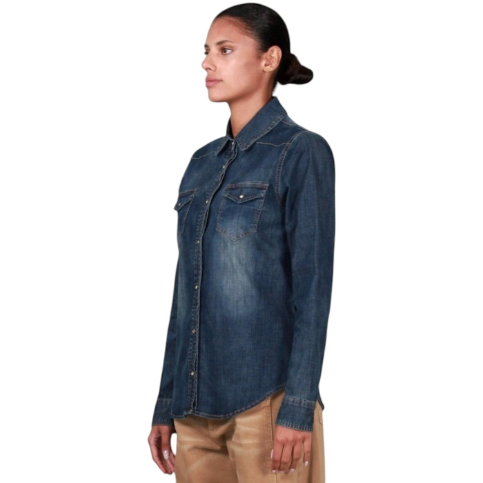 Camicia donna BERNA in denim stone wash sabbiato orli western tasche frontali