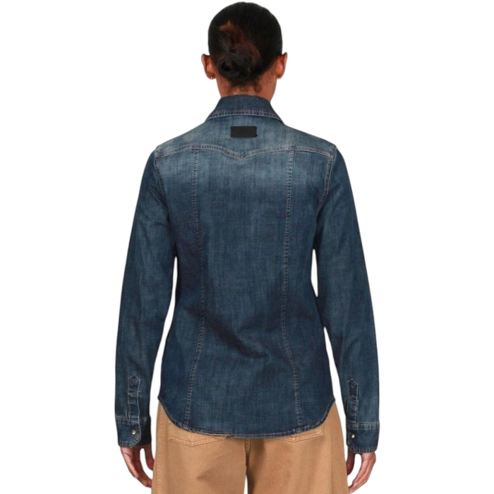 Camicia donna BERNA in denim stone wash sabbiato orli western tasche frontali