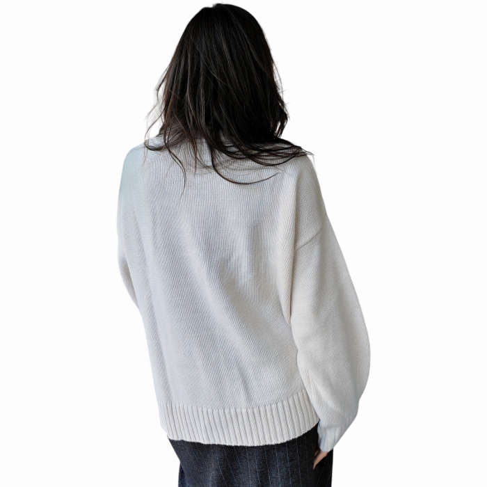 Maglia donna SAIPH loose fit misto lana/alpaca collo vulcano frange fianco orli a costine