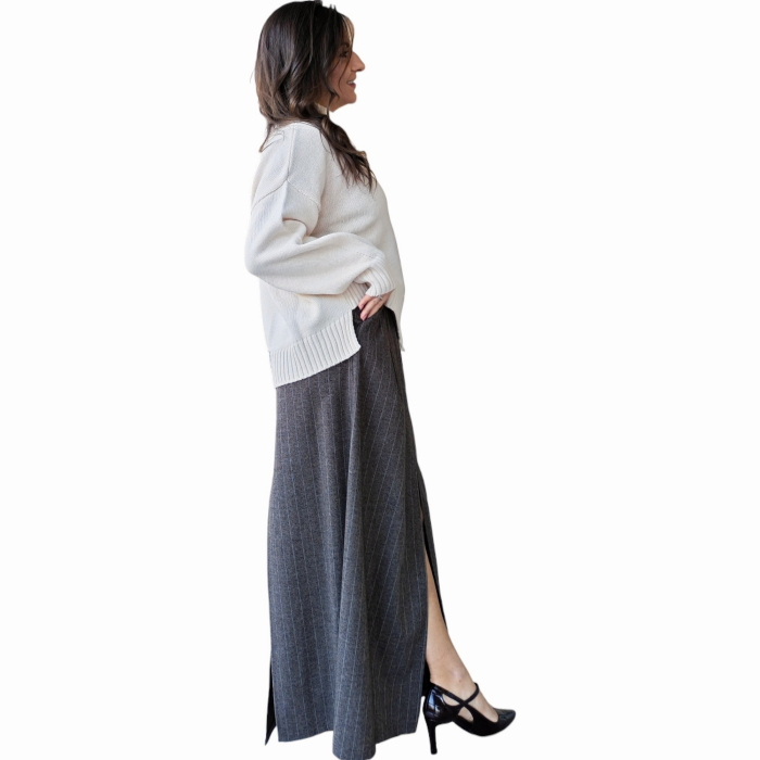Maglia donna SAIPH loose fit misto lana/alpaca collo vulcano frange fianco orli a costine