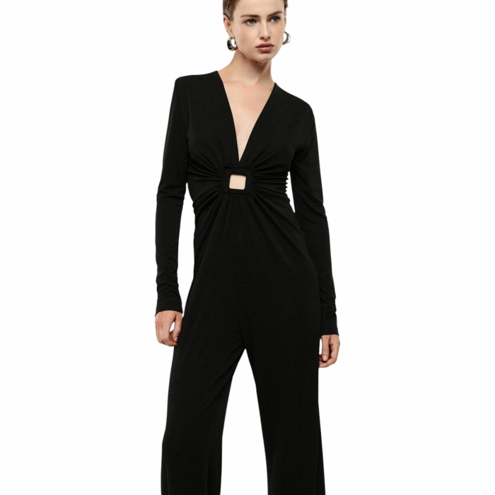 Tuta donna IMPERIAL manche lunghe drappeggio scollo V e fibbia forata centrale