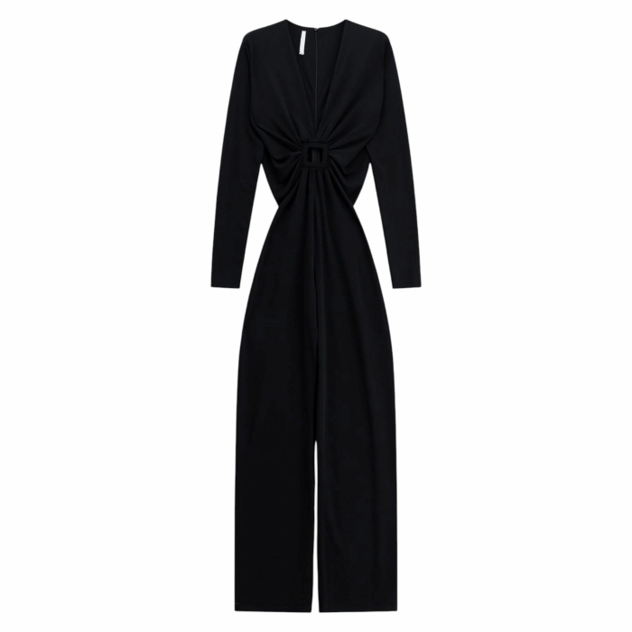 Tuta donna IMPERIAL manche lunghe drappeggio scollo V e fibbia forata centrale