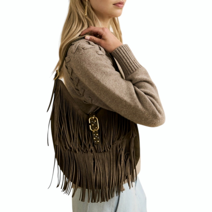 Borsa donna NALI' in camoscio mod. Montana a spalla con frange