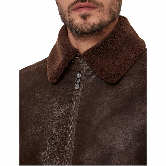 Giubbotto uomo GAUDI' aviator eco montone colletto teddy orli elastici
