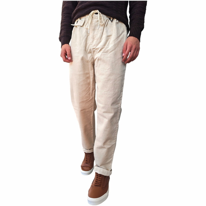 Pantalone uomo BERNA japan fit in velluto a costine con pinces e coulisse