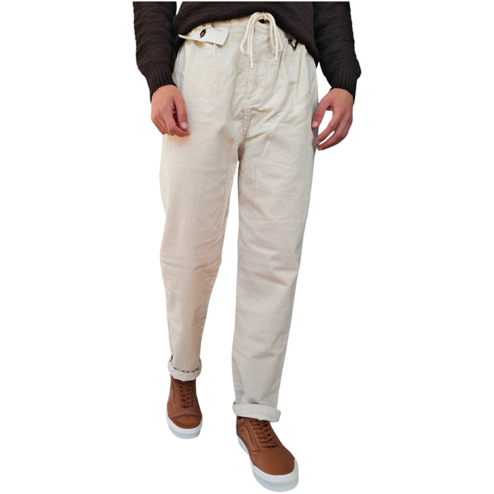 Pantalone uomo BERNA japan fit in velluto a costine con pinces e coulisse
