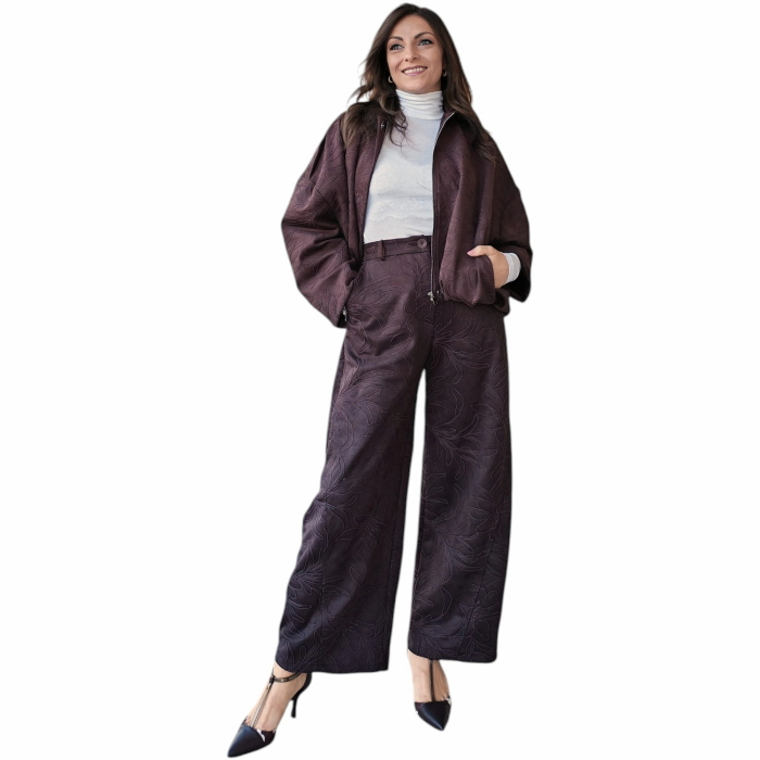 Completo donna IMPERIAL ricamato bomber crop pantalone ampio vita alta
