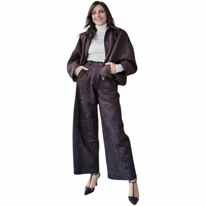 Completo donna IMPERIAL ricamato bomber crop pantalone ampio vita alta