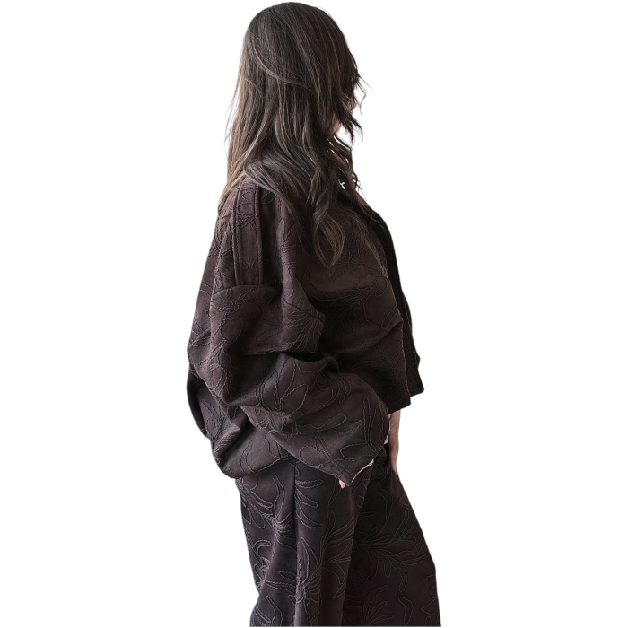 Completo donna IMPERIAL ricamato bomber crop pantalone ampio vita alta