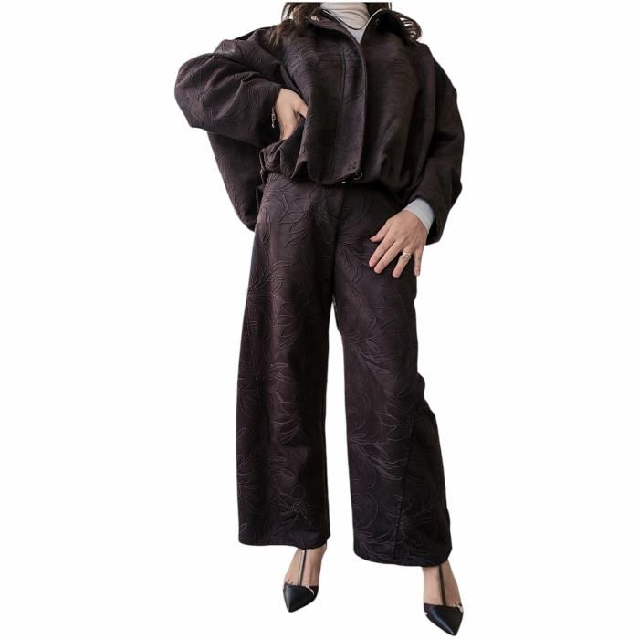 Completo donna IMPERIAL ricamato bomber crop pantalone ampio vita alta