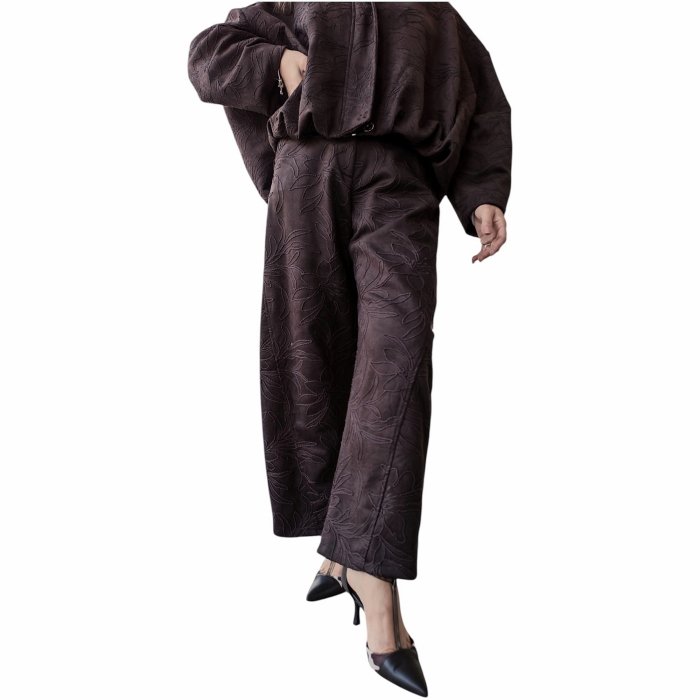 Completo donna IMPERIAL ricamato bomber crop pantalone ampio vita alta