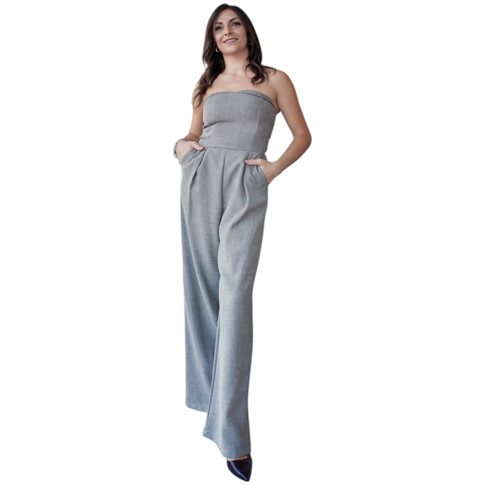 Tuta donna SAIPH top taglio dritto pantalone ampio con pence e tasche