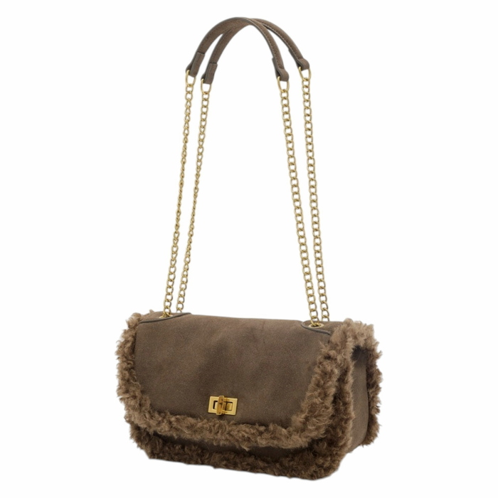 Borsa donna NALI' a spalla mod. Erin in eco camoscio con bordi eco pelliccia