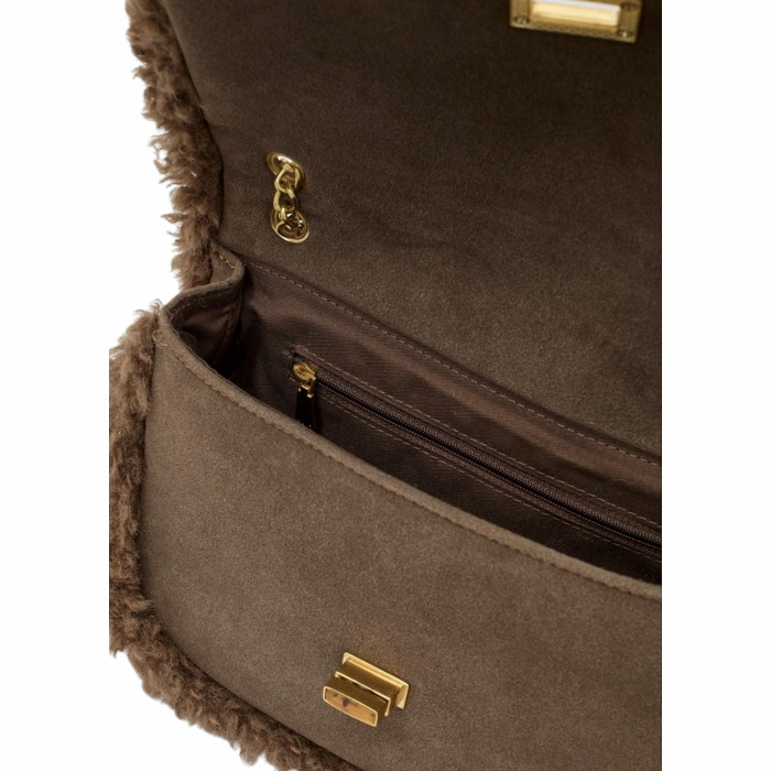 Borsa donna NALI' a spalla mod. Erin in eco camoscio con bordi eco pelliccia