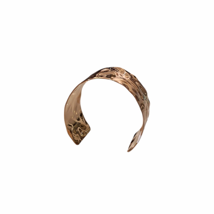 Bracciale donna NALI' aperto effetto martellato largo 3 cm acciaio inox oro