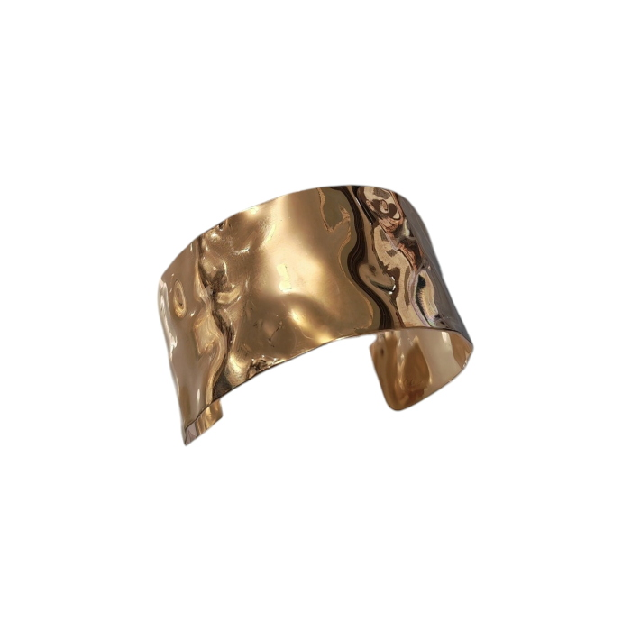 Bracciale donna NALI' aperto effetto martellato largo 3 cm acciaio inox oro