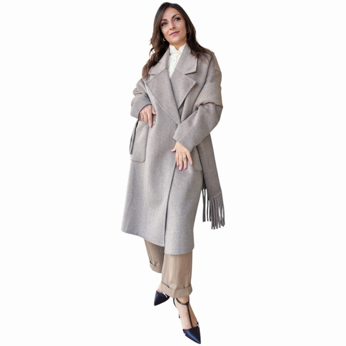Cappotto donna IMPERIAL misto lana over fit con sciarpa tono su tono