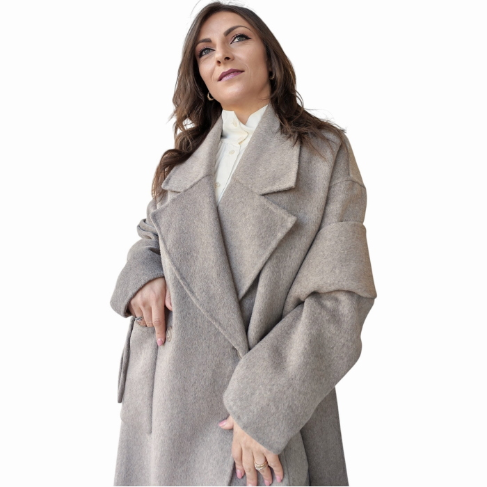 Cappotto donna IMPERIAL misto lana over fit con sciarpa tono su tono