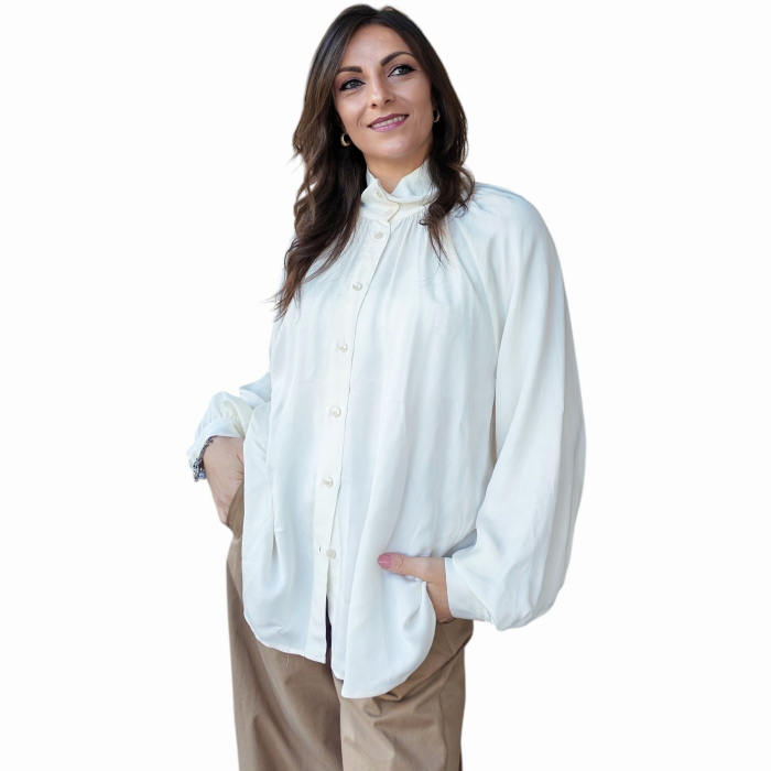 Camicia donna IMPERIAL collo alto con maniche lunghe arricciate 