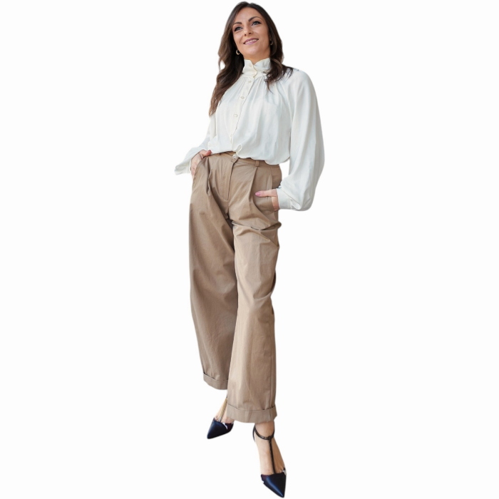 Camicia donna IMPERIAL collo alto con maniche lunghe arricciate 