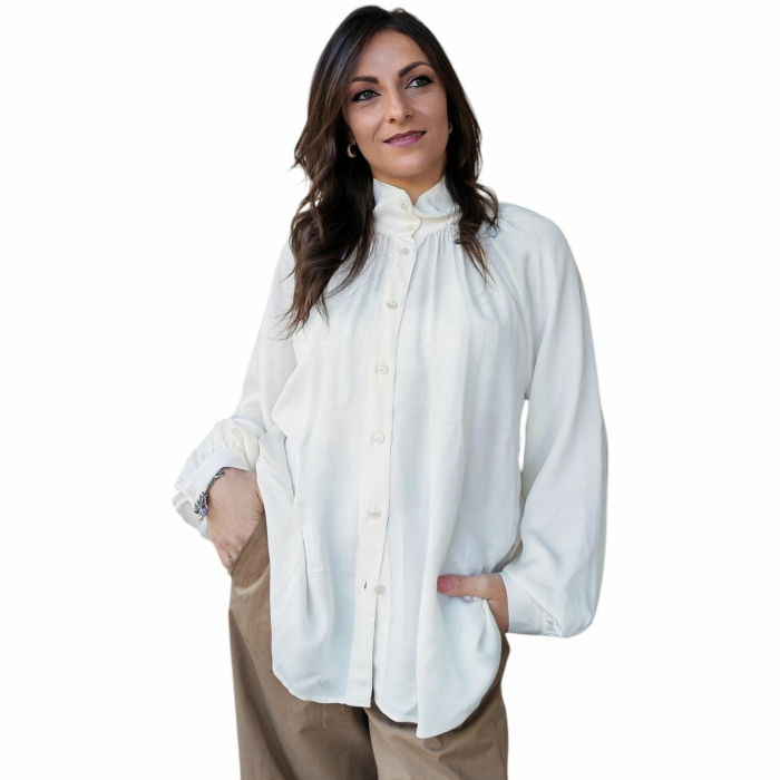 Camicia donna IMPERIAL collo alto con maniche lunghe arricciate 