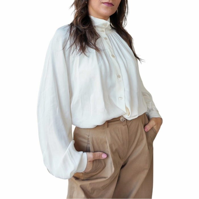 Camicia donna IMPERIAL collo alto con maniche lunghe arricciate 