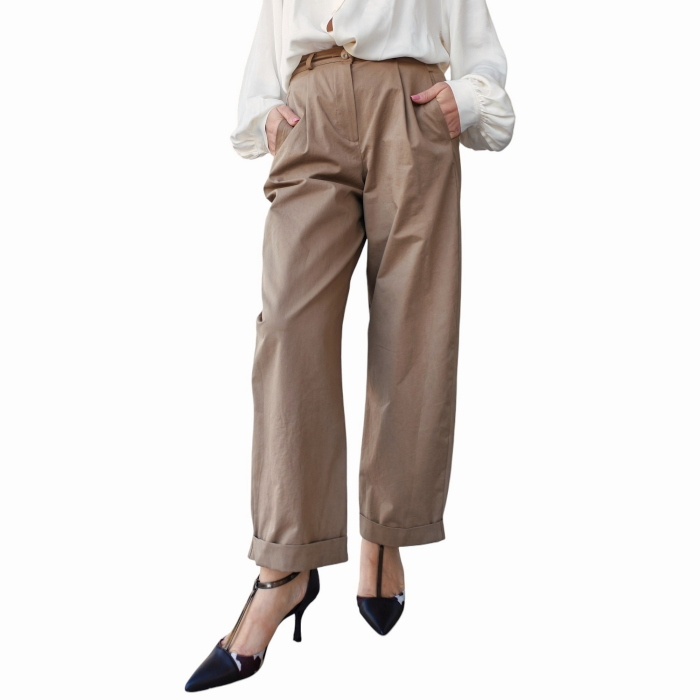 Pantalone donna SAIPH 100% caldo cotone mod. Balloon capri con pence e risvolti 