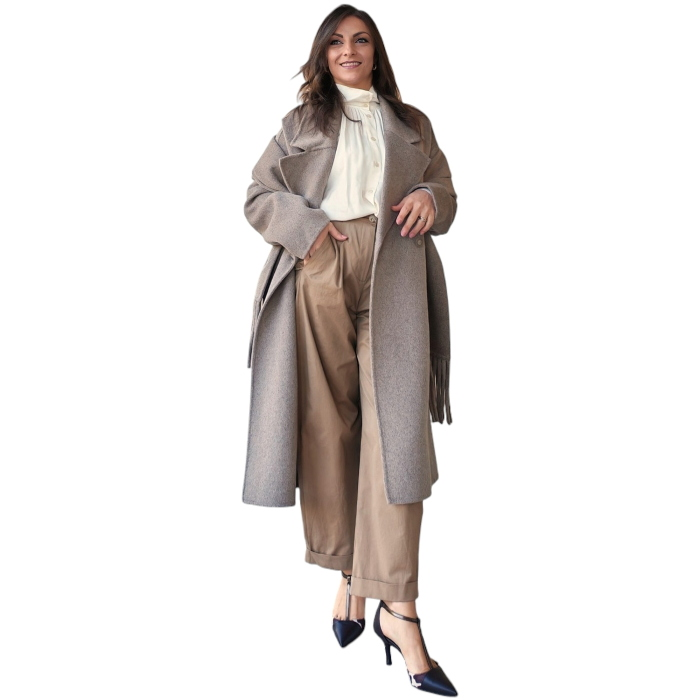 Pantalone donna SAIPH 100% caldo cotone mod. Balloon capri con pence e risvolti 