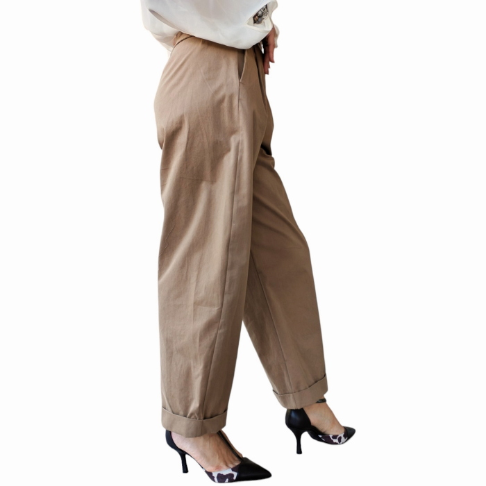 Pantalone donna SAIPH 100% caldo cotone mod. Balloon capri con pence e risvolti 