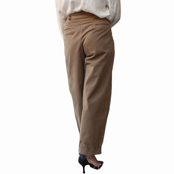 Pantalone donna SAIPH 100% caldo cotone mod. Balloon capri con pence e risvolti 