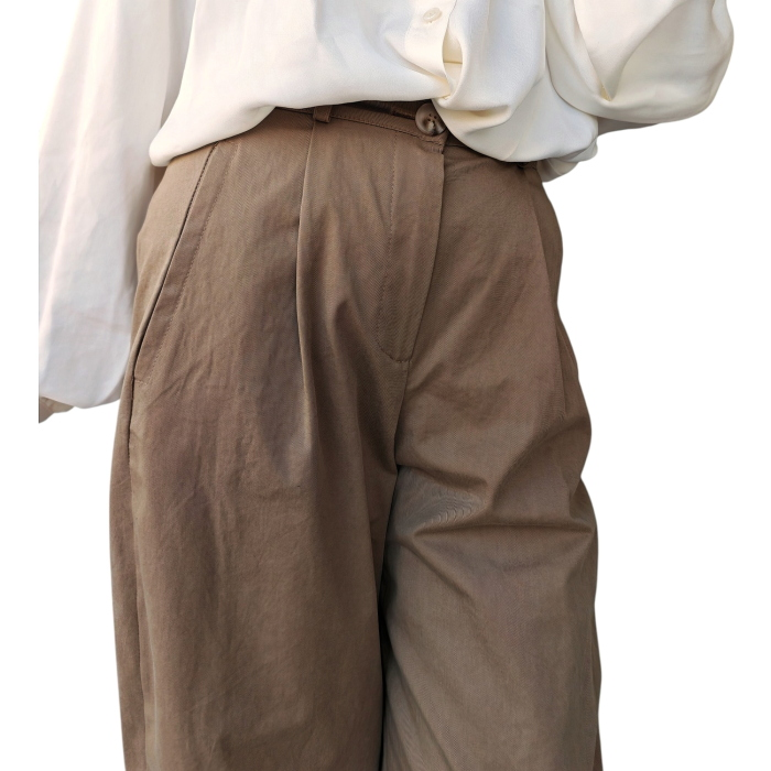 Pantalone donna SAIPH 100% caldo cotone mod. Balloon capri con pence e risvolti 