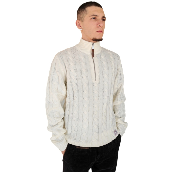 Maglia uomo GIANNI LUPO misto lana a trecce e collo ad imbuto con zip 